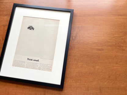 1960 Volkswagen VW Beetle / Bug "Think small." Advertisement in Black Wood Frame