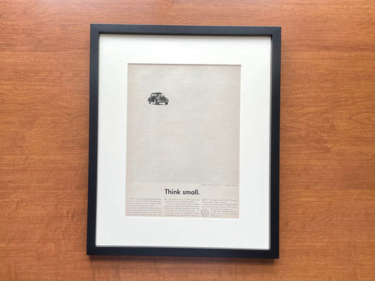 1960 Volkswagen VW Beetle / Bug "Think small." Advertisement in Black Wood Frame