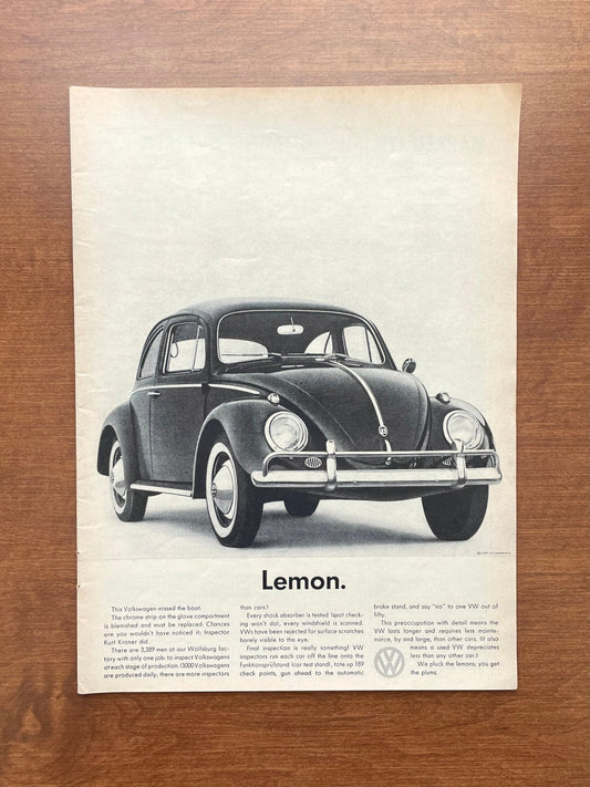 1960 Volkswagen VW Beetle "Lemon." Advertisement