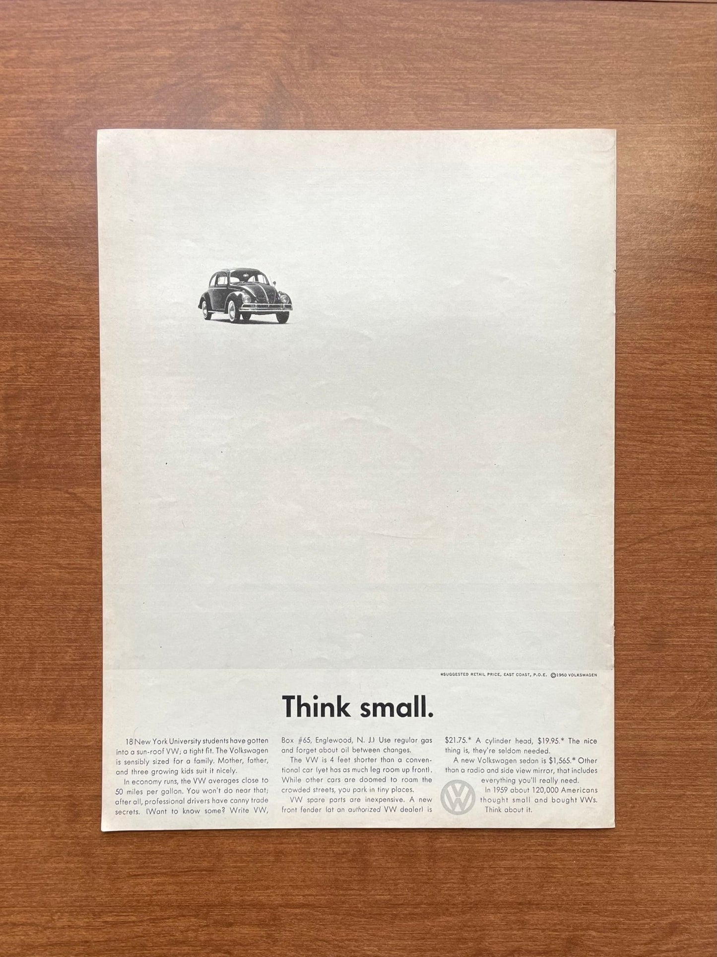 1960 Volkswagen VW Beetle "Think small." Advertisement