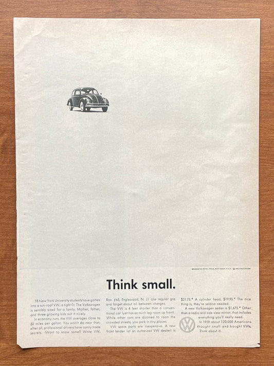 1960 Volkswagen VW Beetle "Think small." Advertisement