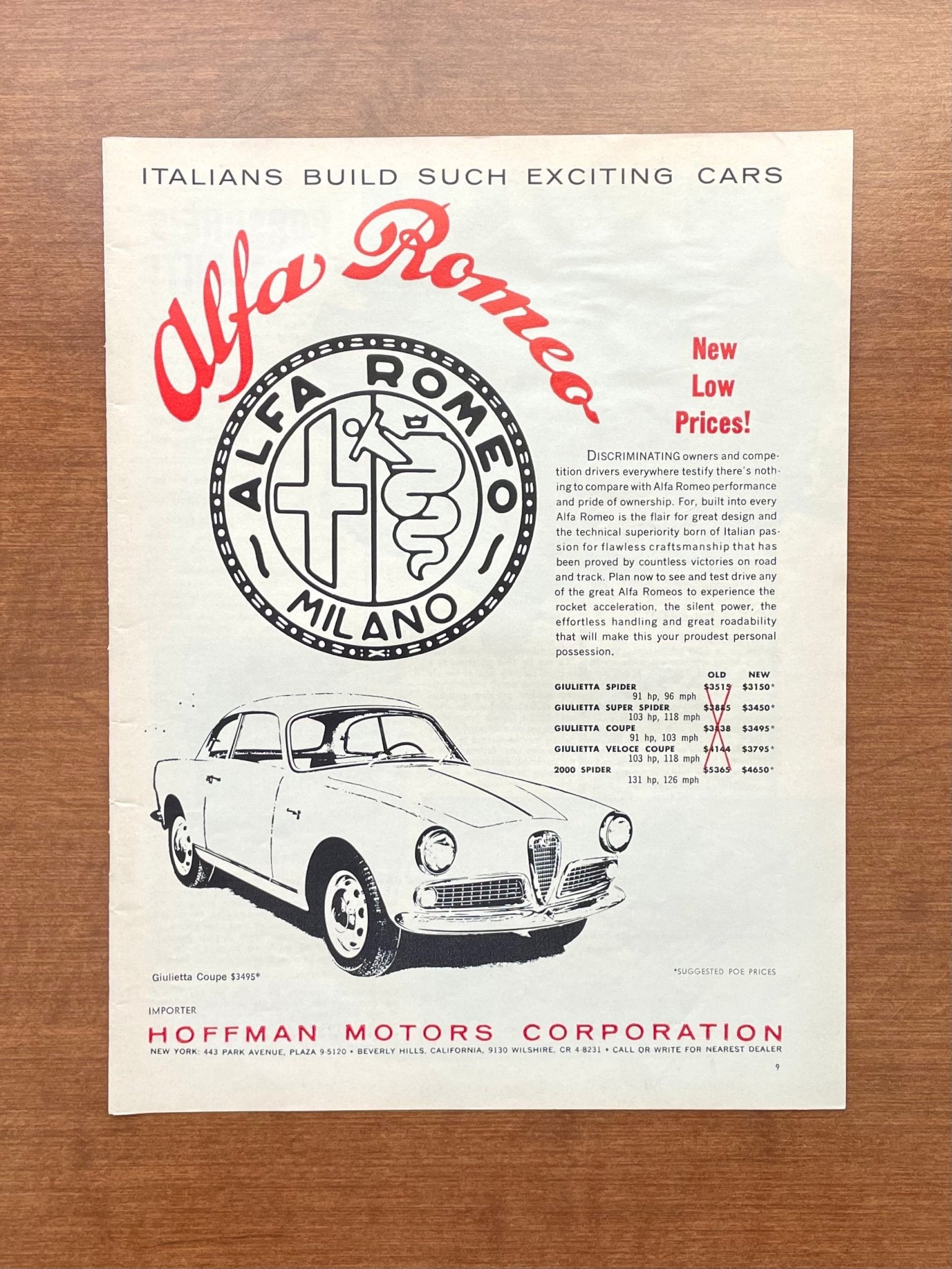 1961 Alfa Romeo "Italians build such exciting cars" Advertisement (red)