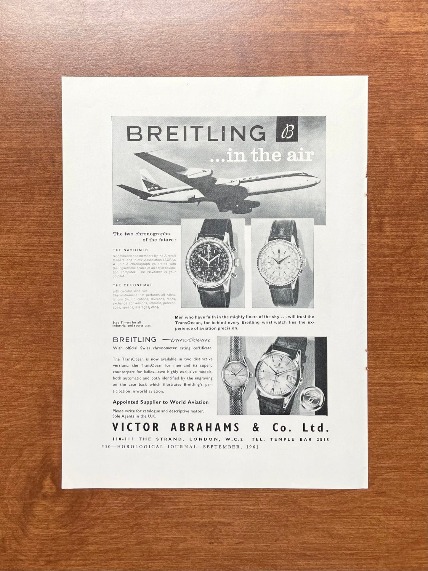 1961 Breitling Navitmer and Chronomat "...in the air" Advertisement