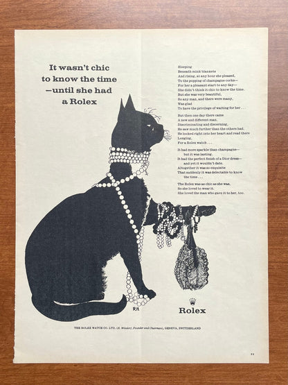 1961 Rolex "it wasn't chic to know the time..." feat. cat wearing jewelry Advertisement