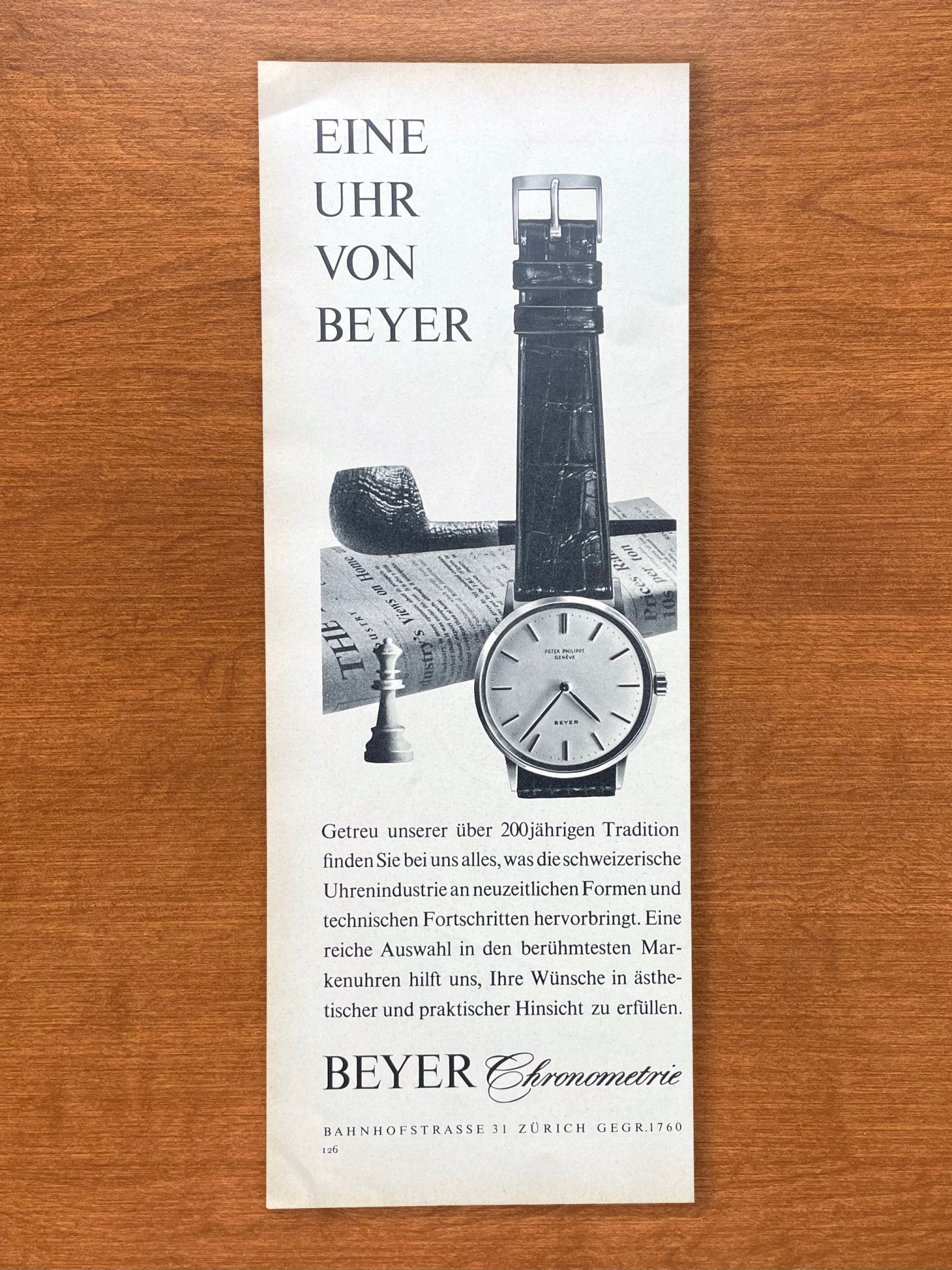 1962 Patek Philippe Calatrava with BEYER dial Advertisement in German