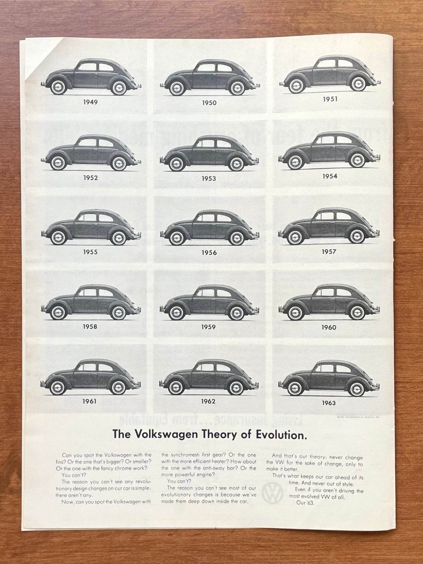 1962 Volkswagen VW Beetle "Theory of Evolution." Advertisement