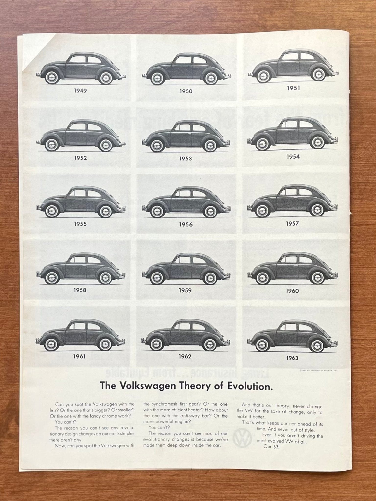 1962 Volkswagen VW Beetle "Theory of Evolution." Advertisement