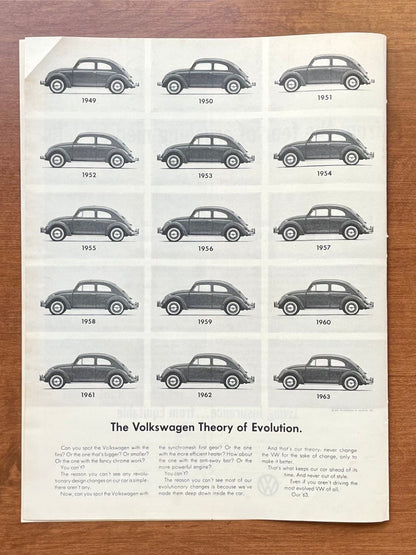 1962 Volkswagen VW Beetle "Theory of Evolution." Advertisement
