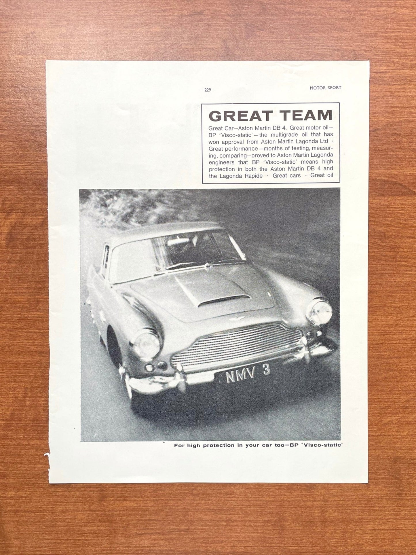 1963 Aston Martin DB 4 "Great Team" Advertisement