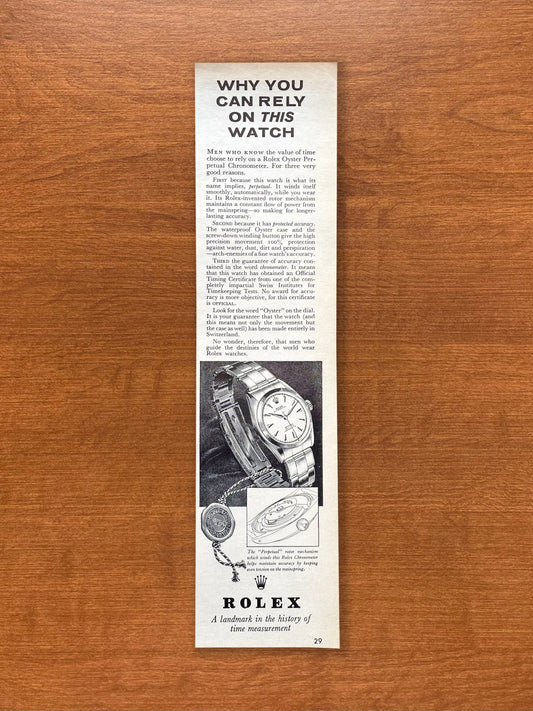 1963 Rolex "Rely on this watch" Advertisement