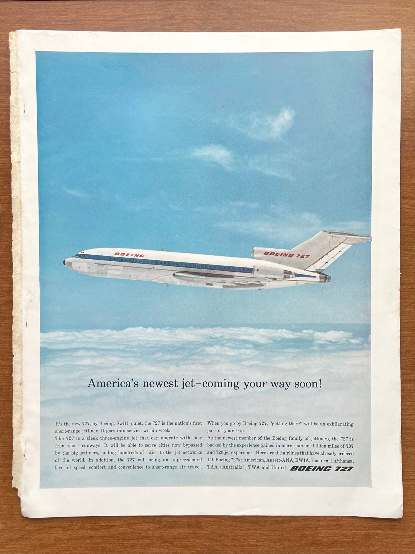 1964 Boeing 727 "America's newest jet" Advertisement