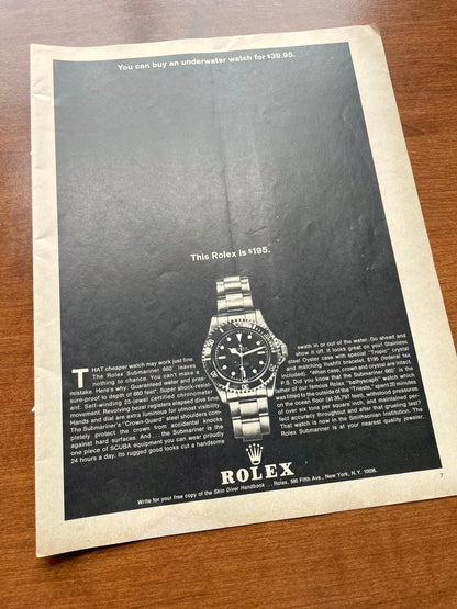 1964 "This Rolex is $195" Submariner Advertisement