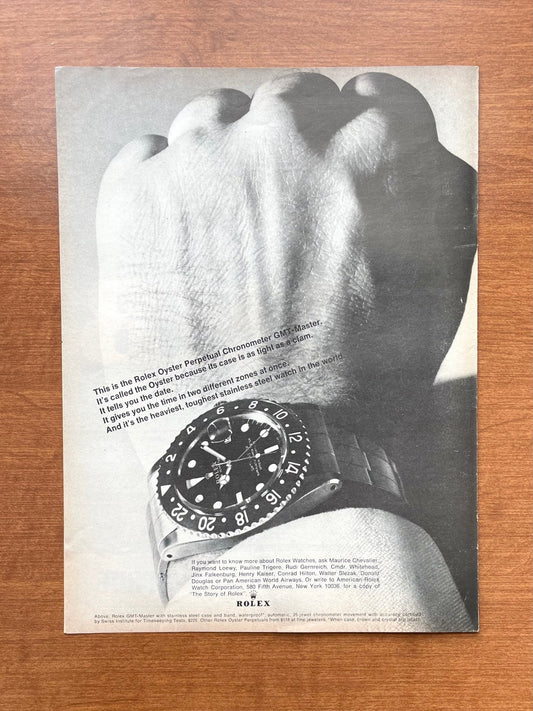 1965 Rolex GMT Master Ref. 1675 "Toughest watch in the world." Advertisement