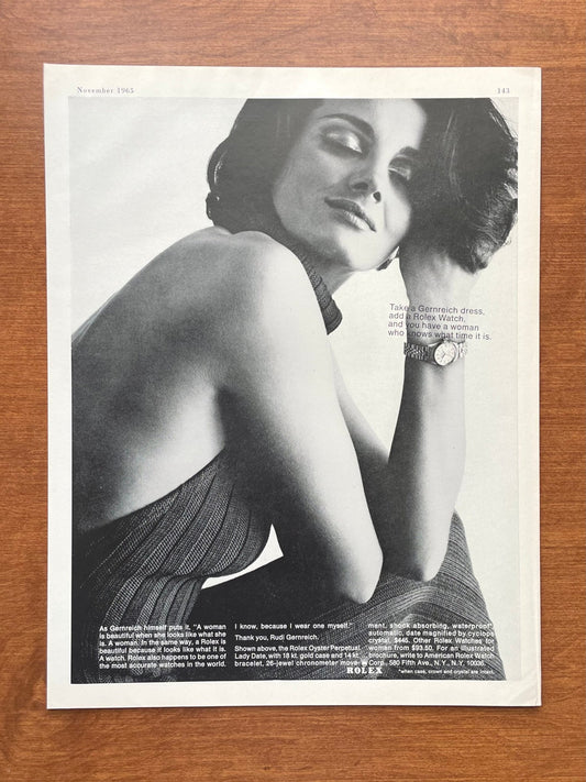 1965 Rolex Lady Date "Take a Gernreich dress... woman who knows what time it is" Advertisement