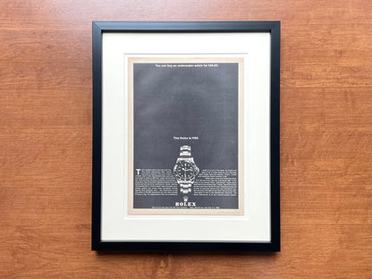 1965 "This Rolex is $195" Submariner Advertisement in Black Wood Frame