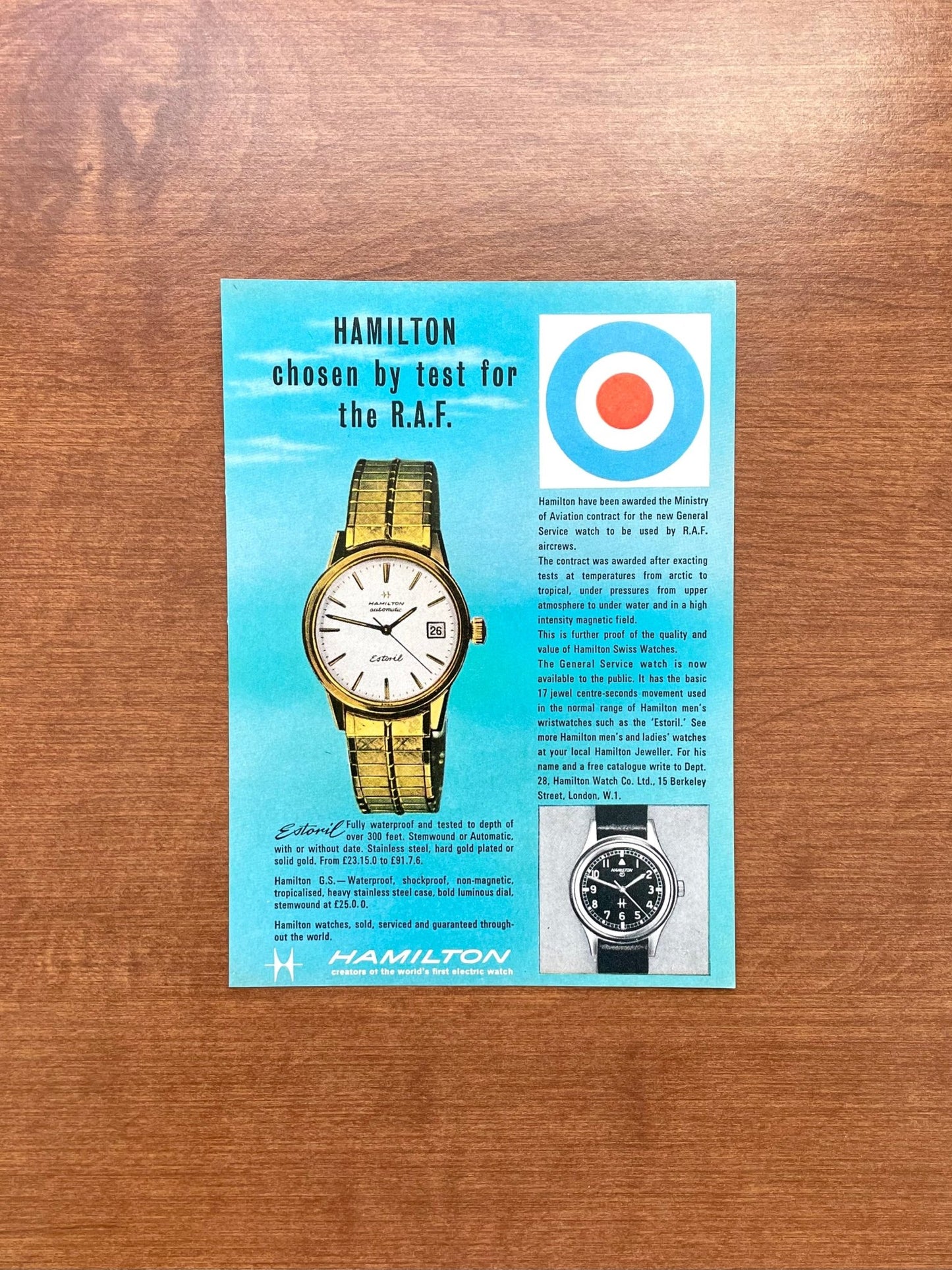 1966 Hamilton "R.A.F." Advertisement