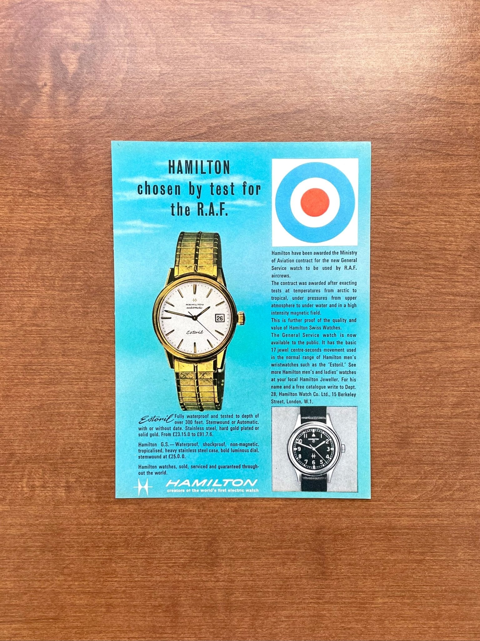 1966 Hamilton "R.A.F." Advertisement