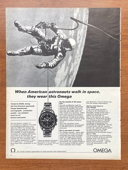 1966 Omega Speedmaster "When astronauts walk in space..." Advertisement