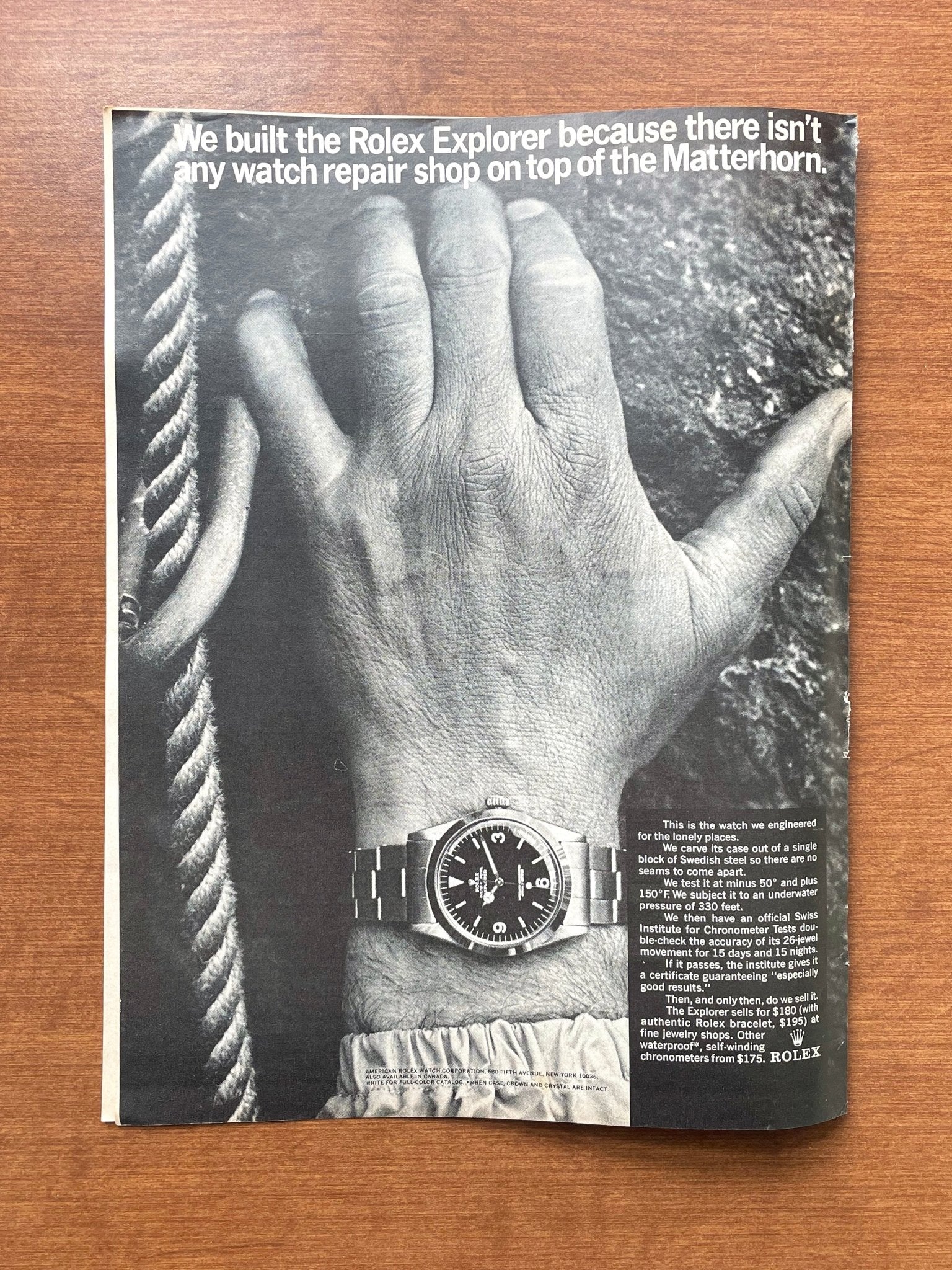 1966 Rolex Explorer Ref. 1016 "Top of the Matterhorn" Advertisement