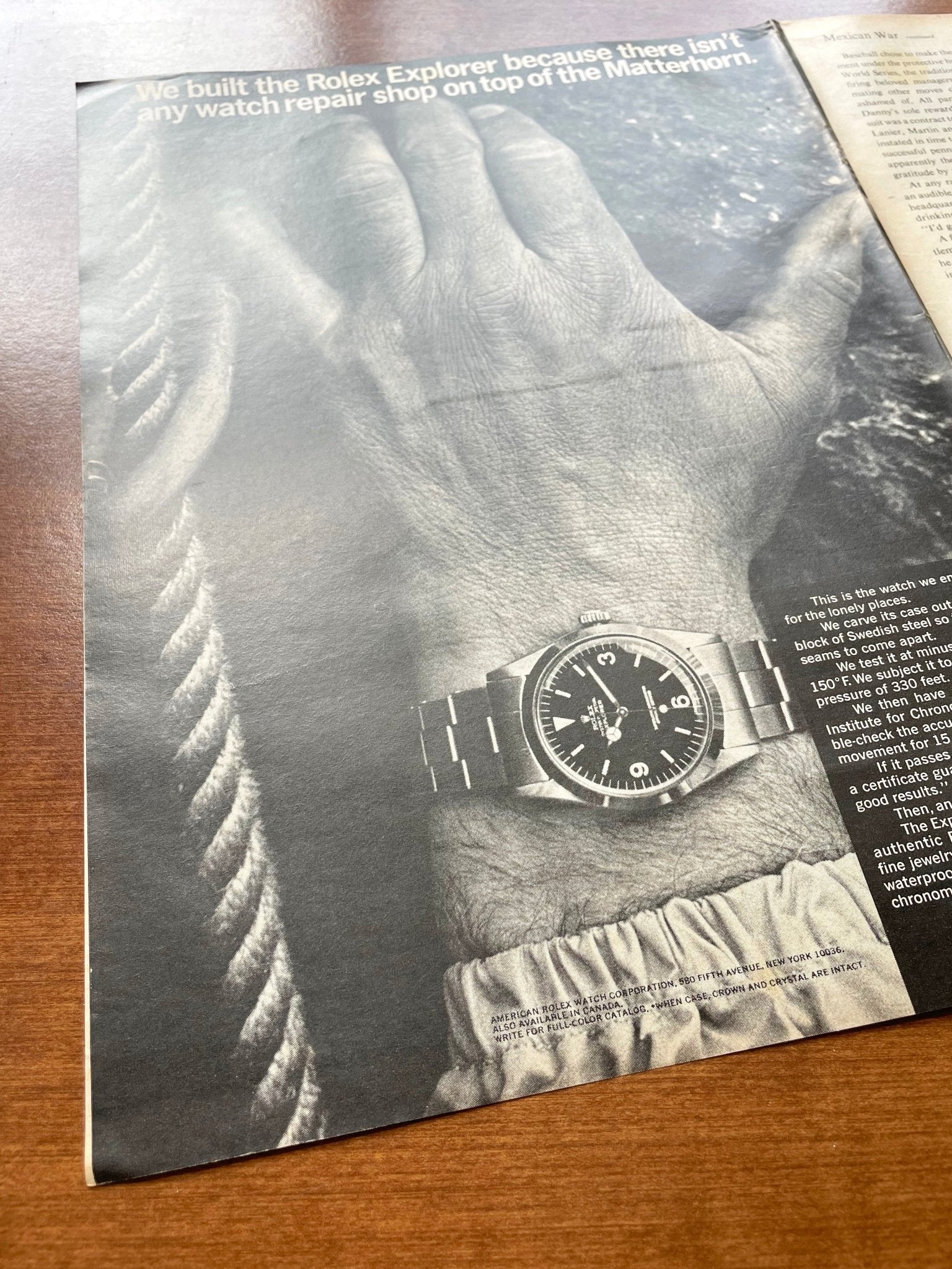 1966 Rolex Explorer Ref. 1016 "Top of the Matterhorn" Advertisement