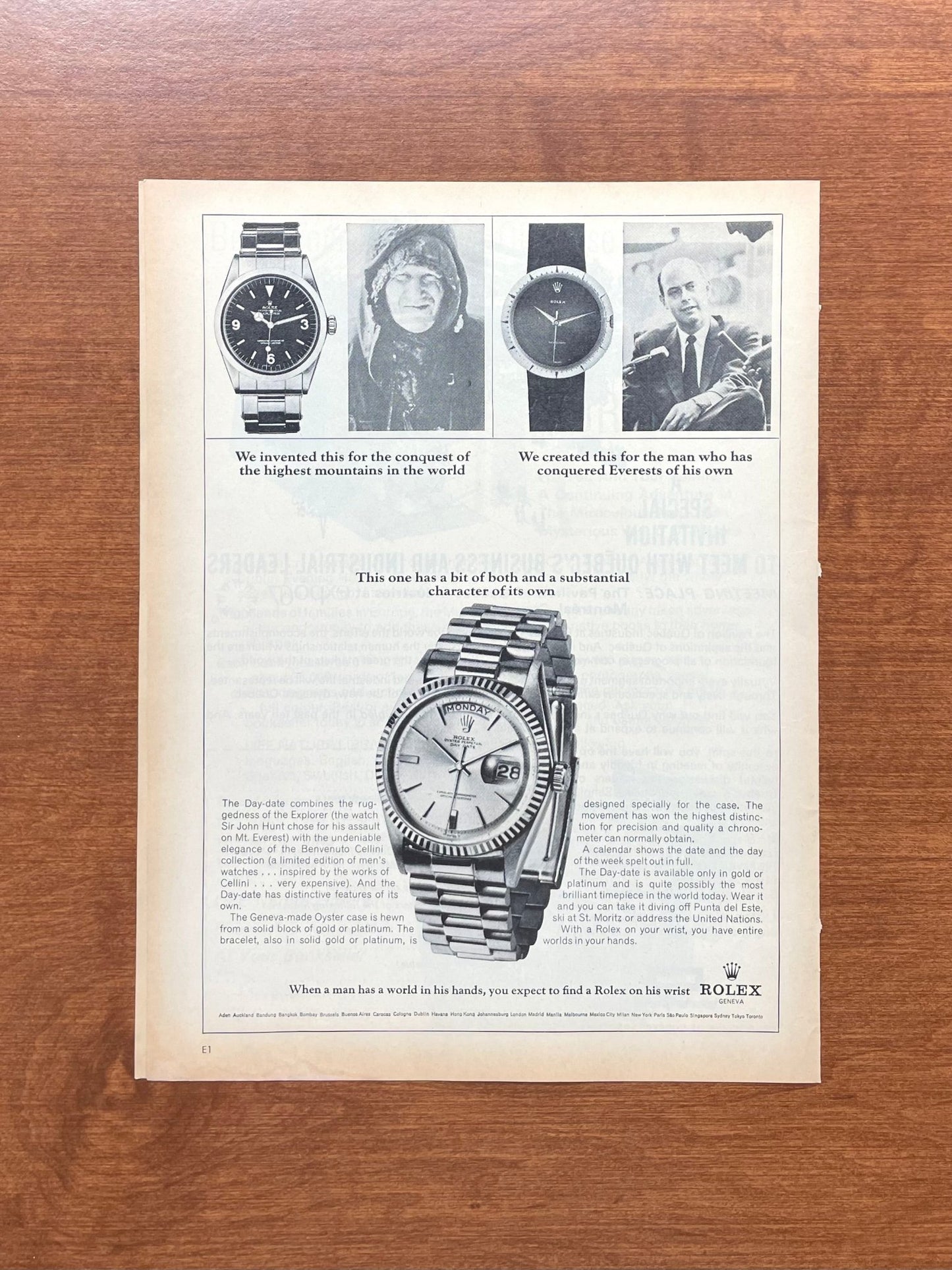 1966 Rolex Explorer Ref. 1016 w/ Cellini and Day - Date Advertisement