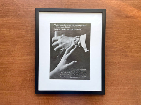 1966 Rolex Submariner "work pretty well at any level." Advertisement in Black Wood Frame