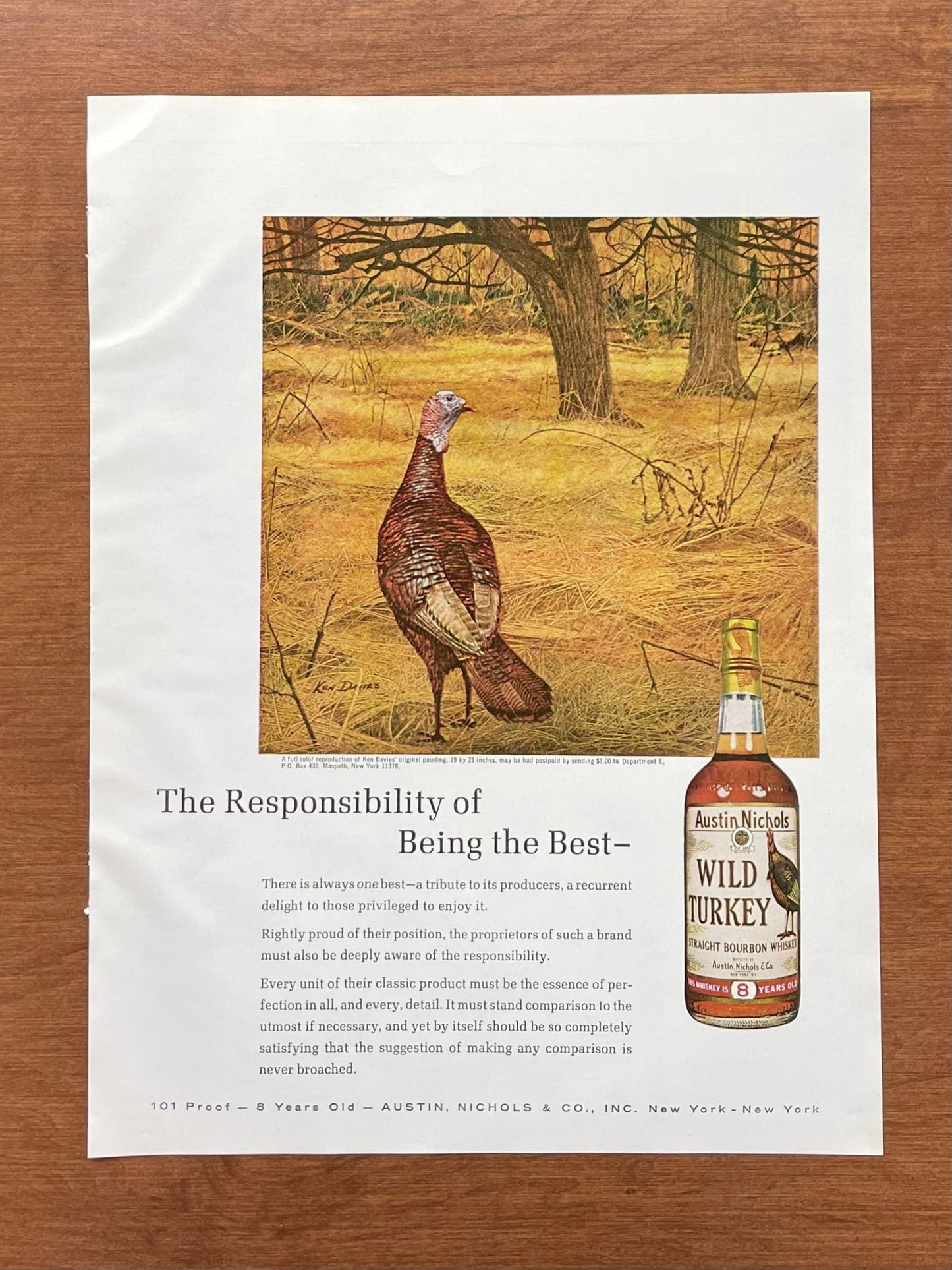 1966 Wild Turkey Bourbon Whiskey "Responsibility of being the Best "Advertisement