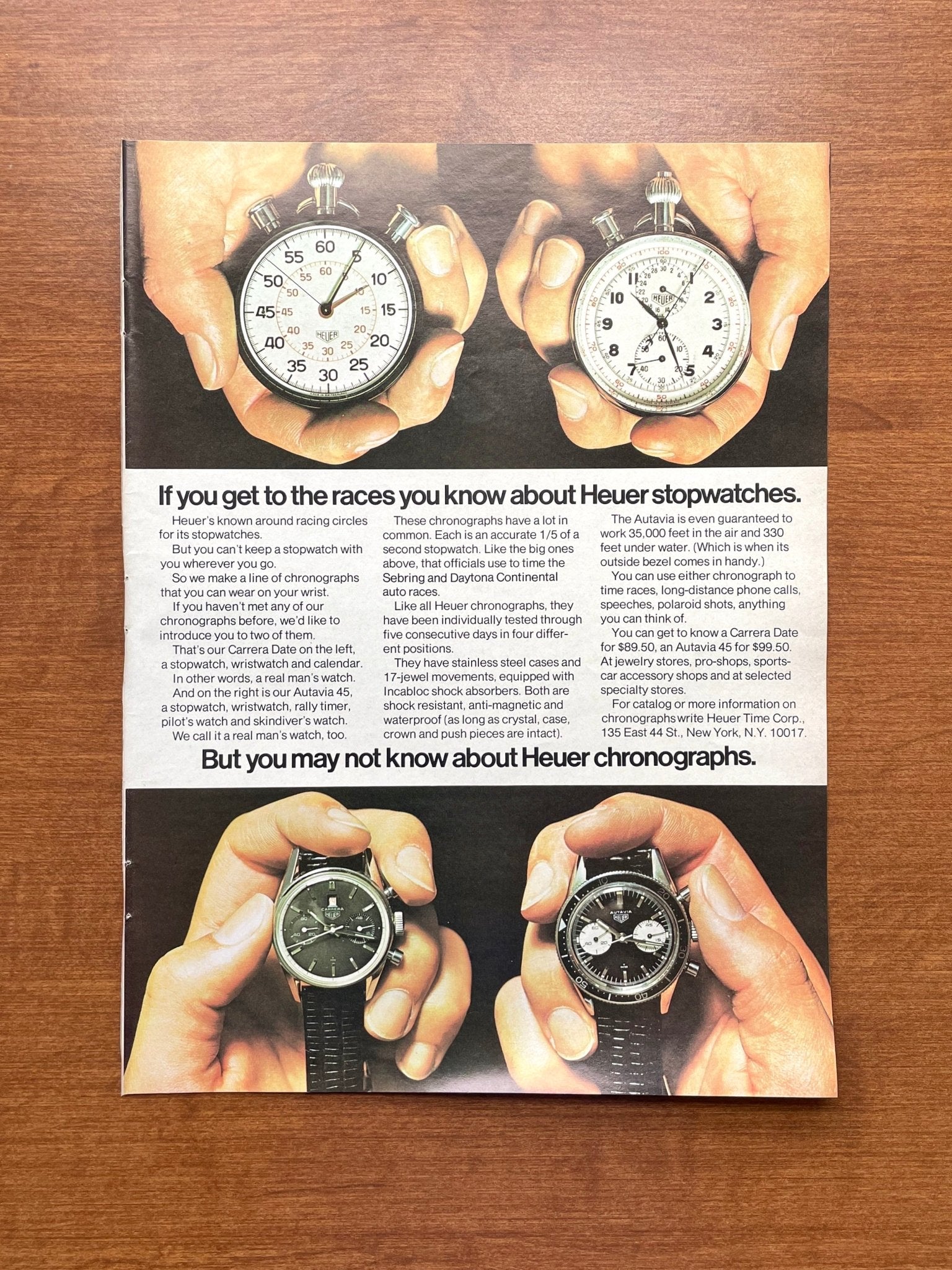 1967 Heuer Carrera 45 Dato Ref. 3147 and Autavia "Andretti" Ref. 3646 Advertisement