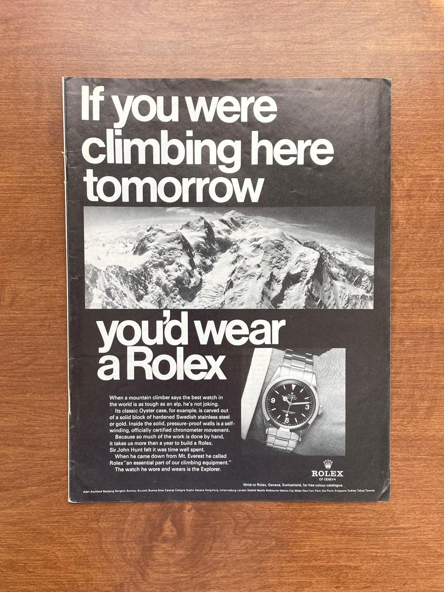 1967 Rolex Explorer Ref. 1016 "If you were climbing..." Advertisement