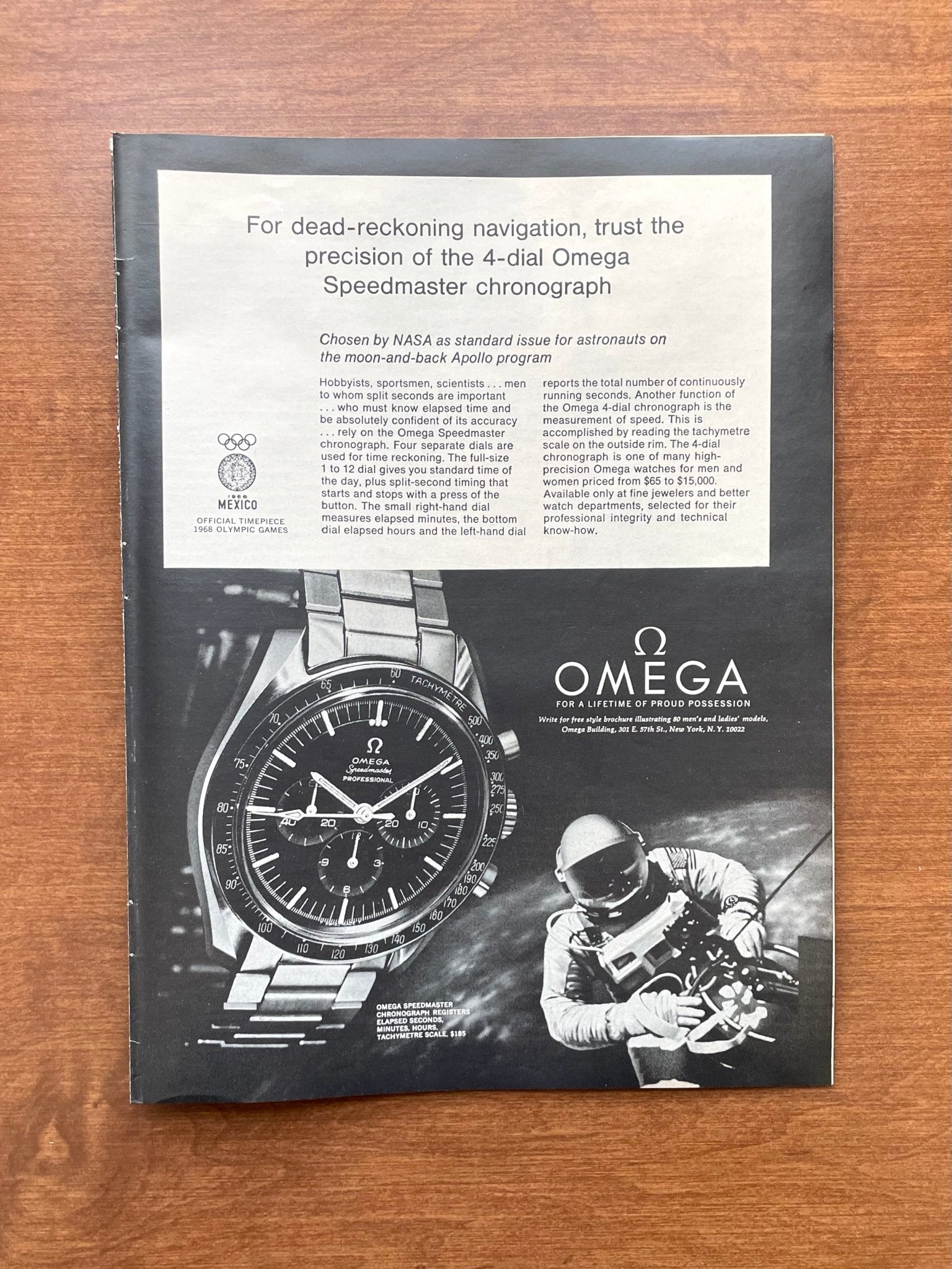 1968 Omega Speedmaster "dead - reckoning navigation" Advertisement