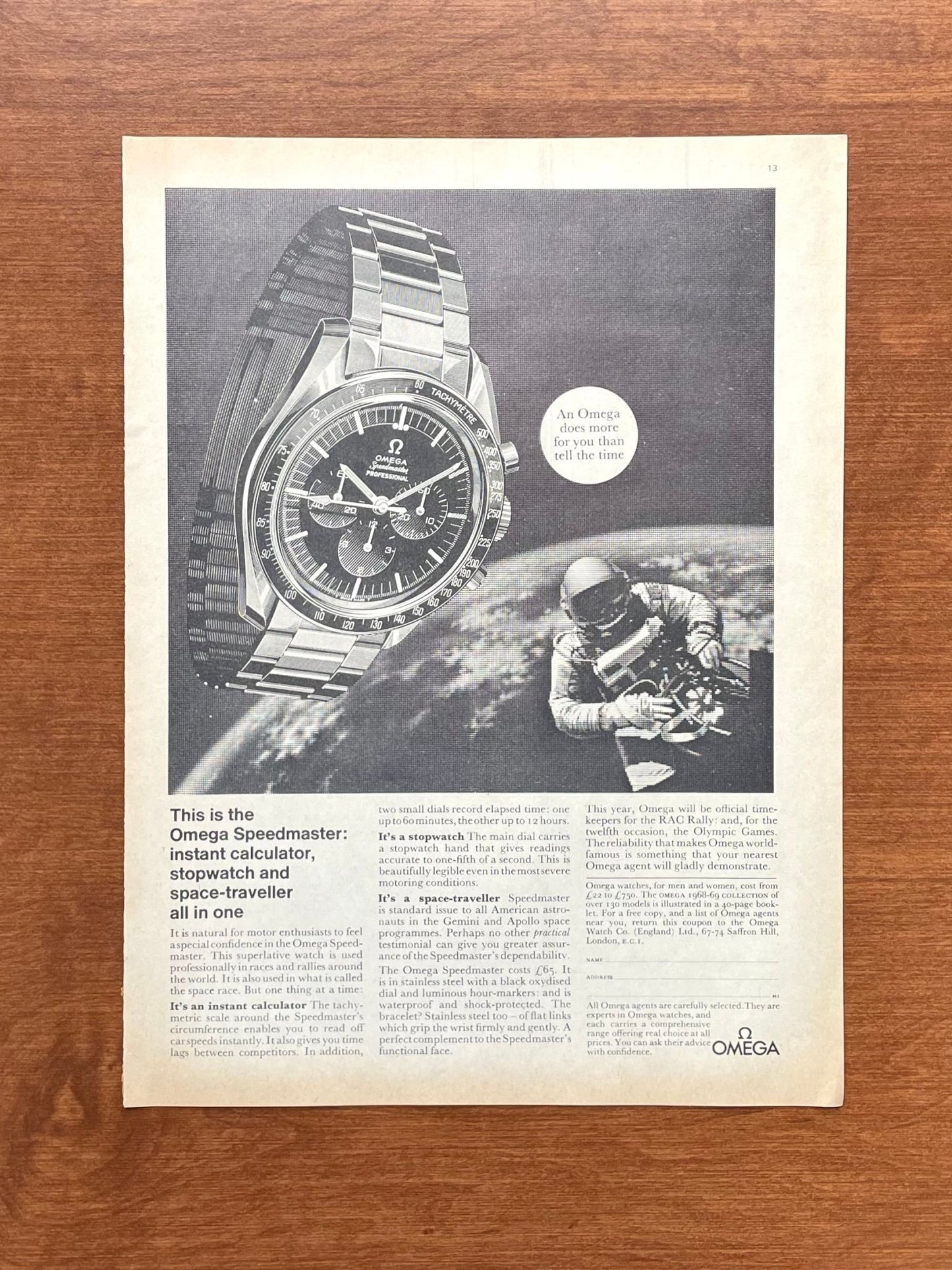 1968 Omega Speedmaster "does more for you than tell the time" Advertisement