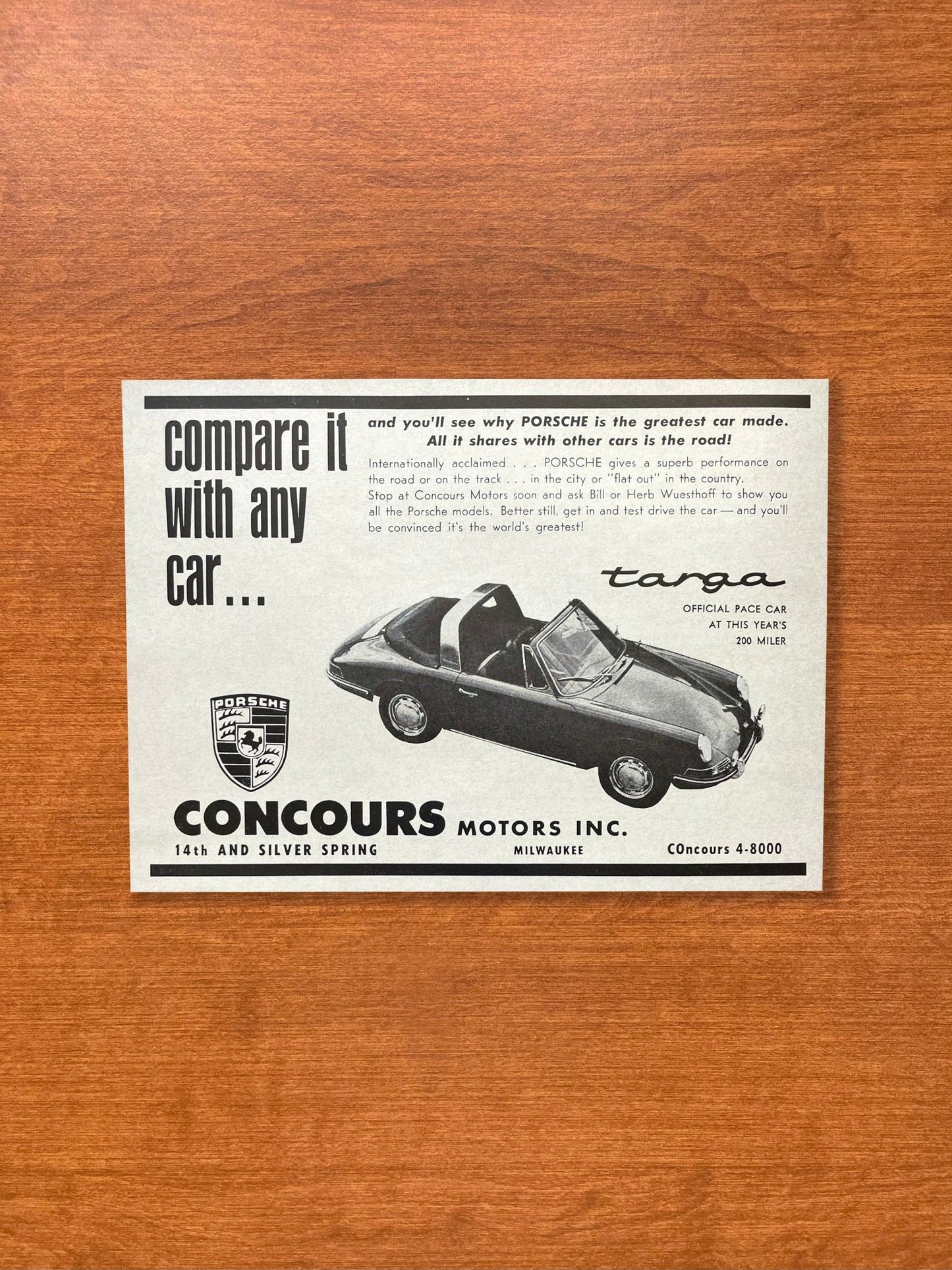 1968 Porsche Targa "Compare it with any car..." Advertisement