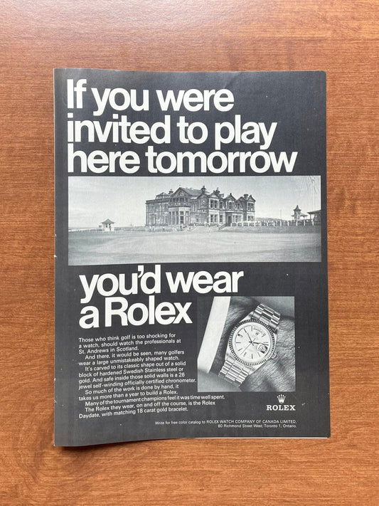 1968 Rolex Day Date Ref. 1803 feat. St. Andrews golf course Advertisement
