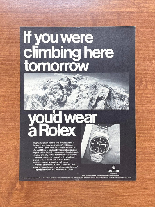1968 Rolex Explorer Ref. 1016 "If you were climbing..." Advertisement