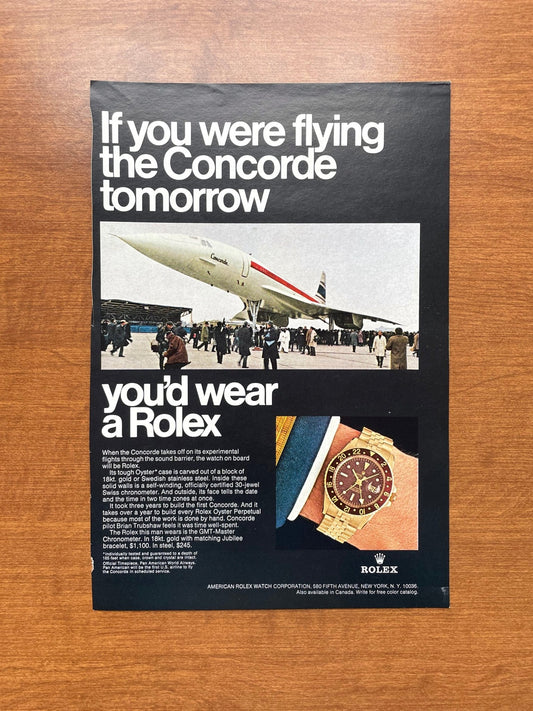 1968 Rolex GMT Master Ref. 1675 "If you were flying the Concorde..." Advertisement