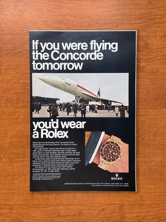 1968 Rolex GMT Master Ref. 1675 "If you were flying the Concorde..." Advertisement