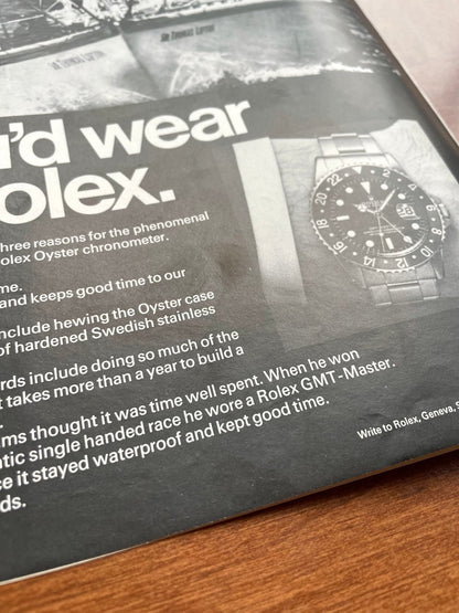 1968 Rolex GMT Master Ref. 1675 "If you were racing..." Advertisement