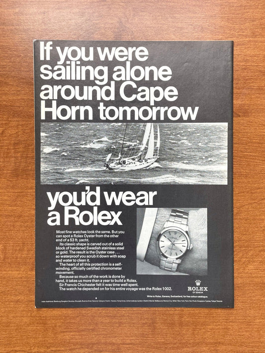 1968 Rolex Oyster Perpetual "If you were sailing..." Advertisement