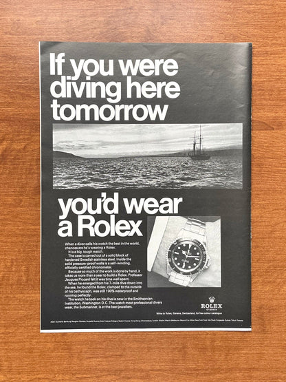 1968 Rolex Submariner "If you were diving here..." Advertisement