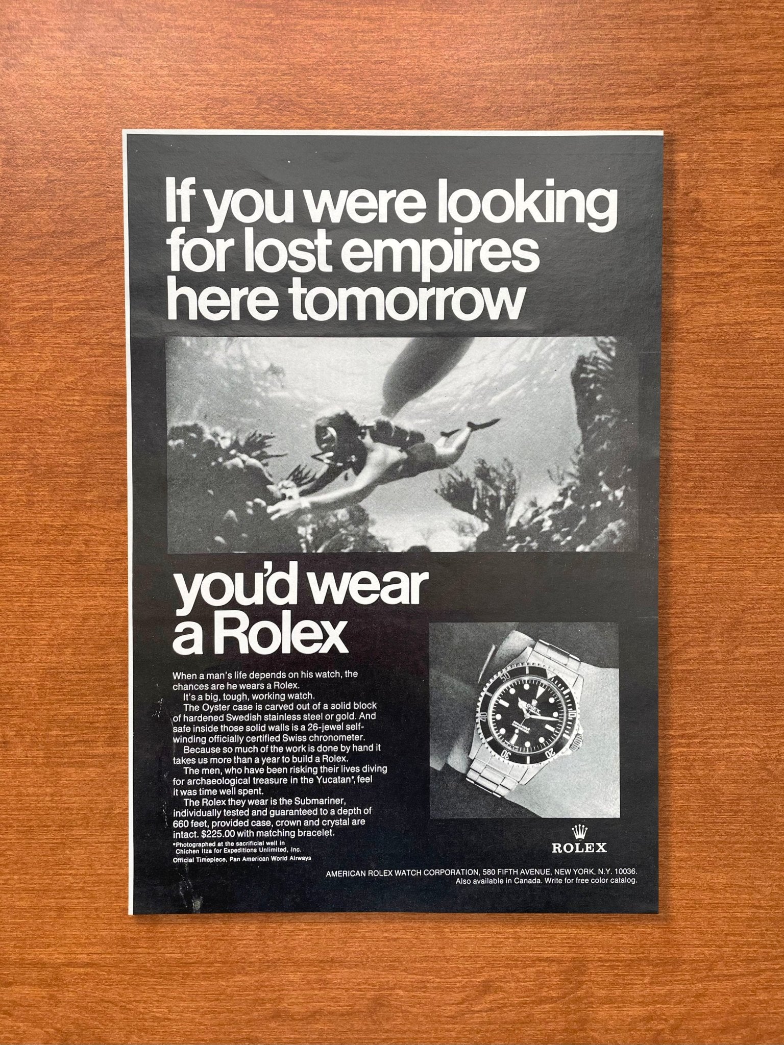 1968 Rolex Submariner "If you were looking for lost empires..." Advertisement