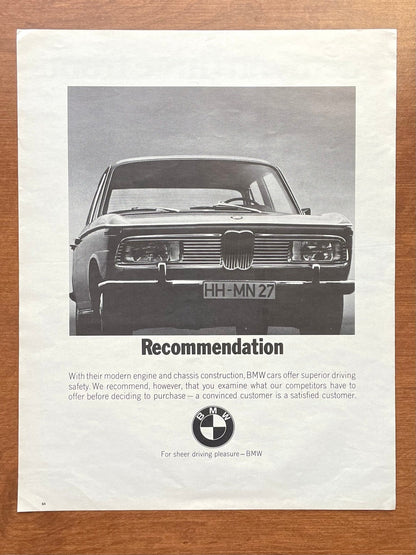 1969 BMW 2000 "Recommendation" Advertisement