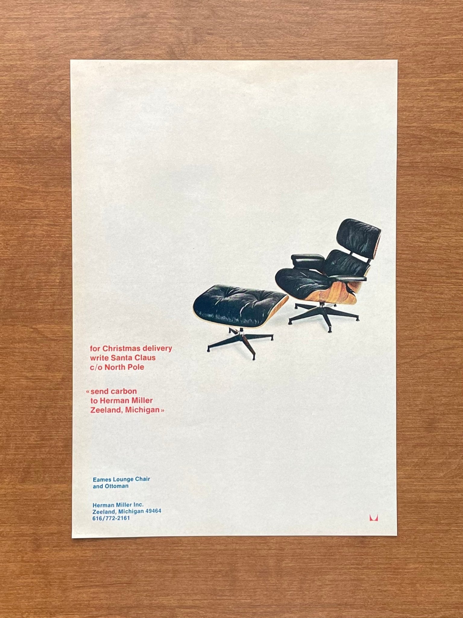 1969 Herman Miller Eames Lounge Chair & Ottoman Advertisement | Ad