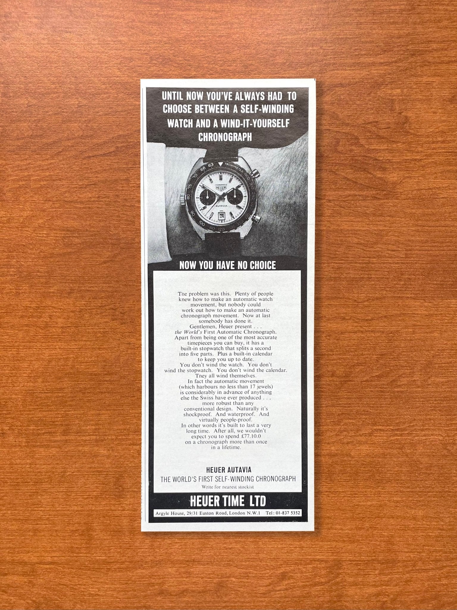 1969 Heuer Autavia "Now you have no choice" Advertisement