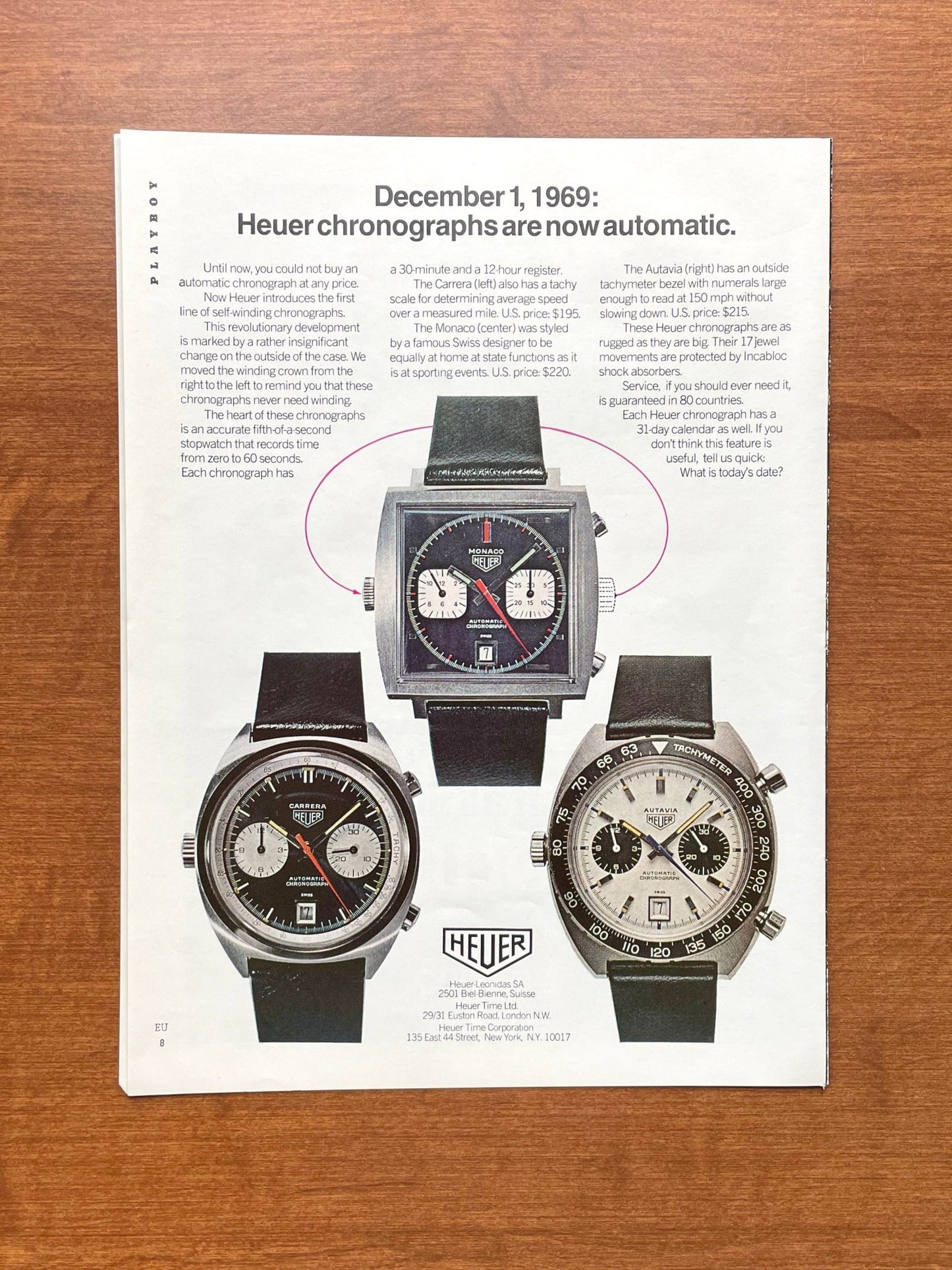 1969 Heuer Monaco, Carrera, and Autavia "Automatic" Advertisement