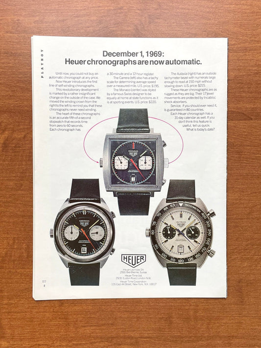 1969 Heuer Monaco, Carrera, and Autavia "Automatic" Advertisement