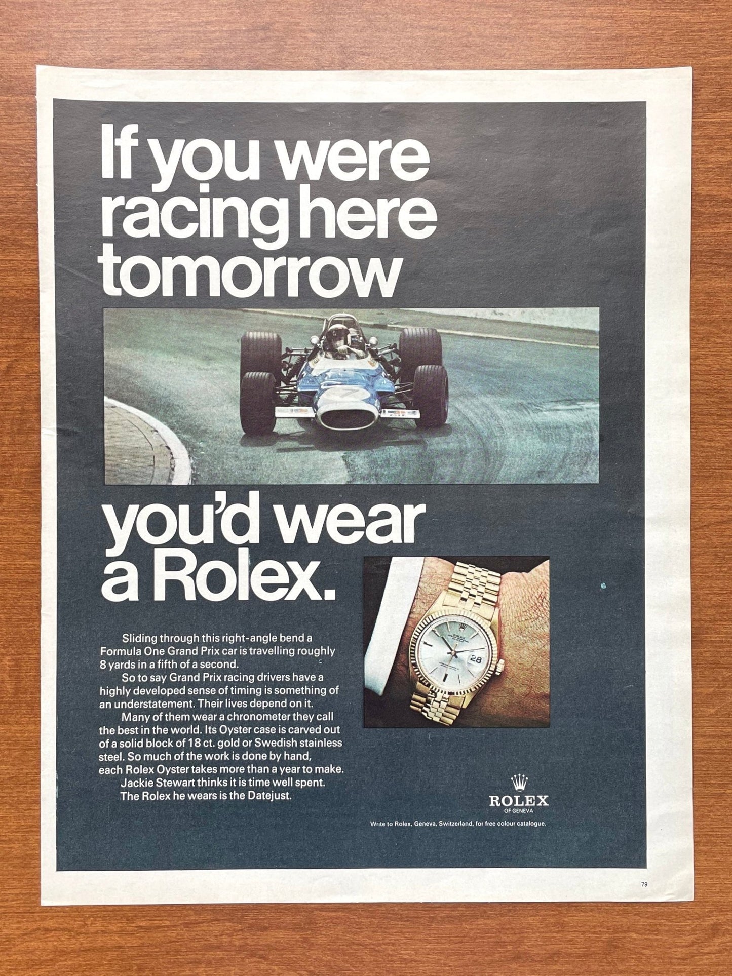1969 Rolex Datejust Ref. 1601 in Gold "racing here..." Advertisement