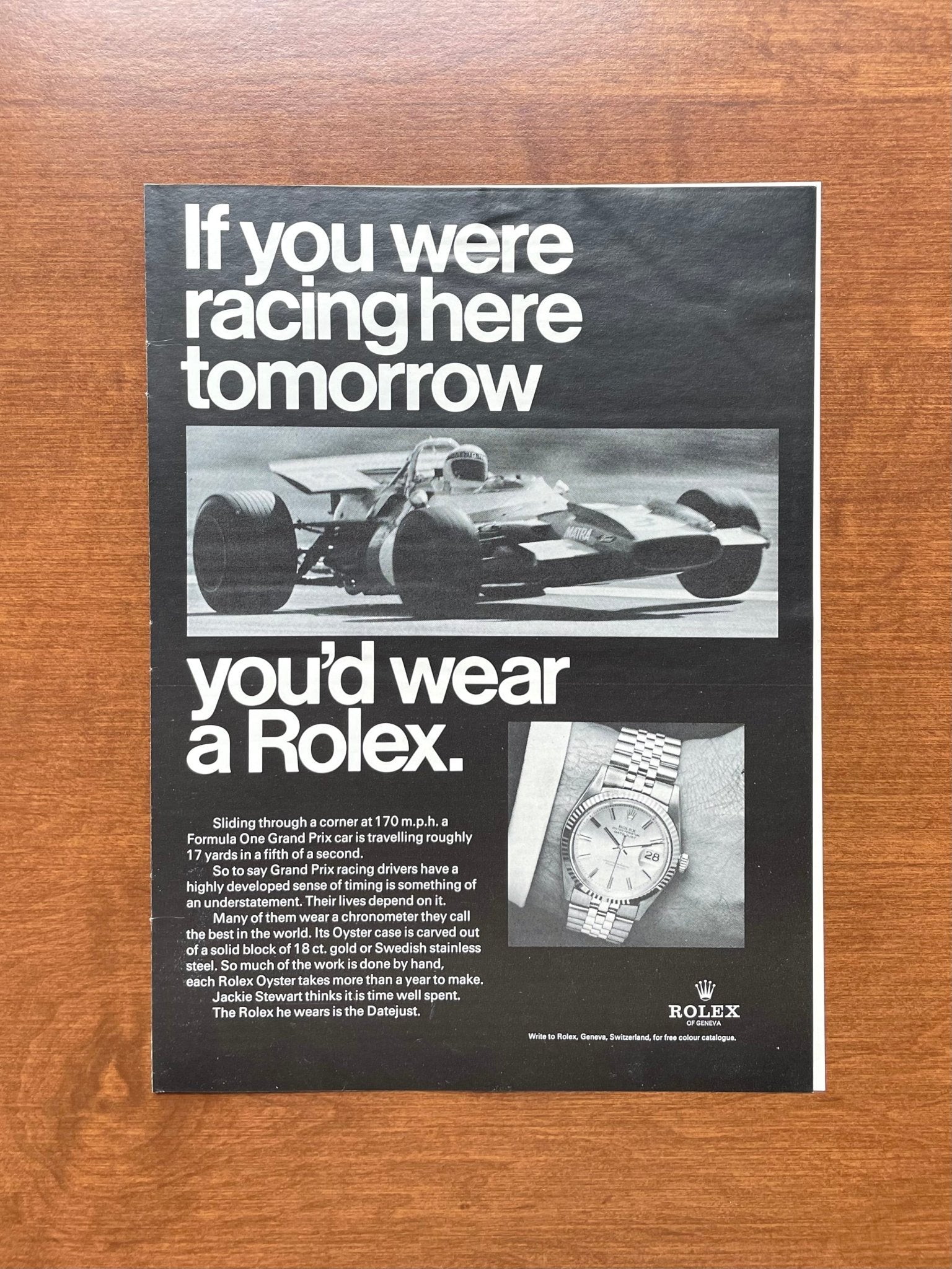 1969 Rolex Datejust Ref. 1601 "racing here tomorrow" Advertisement