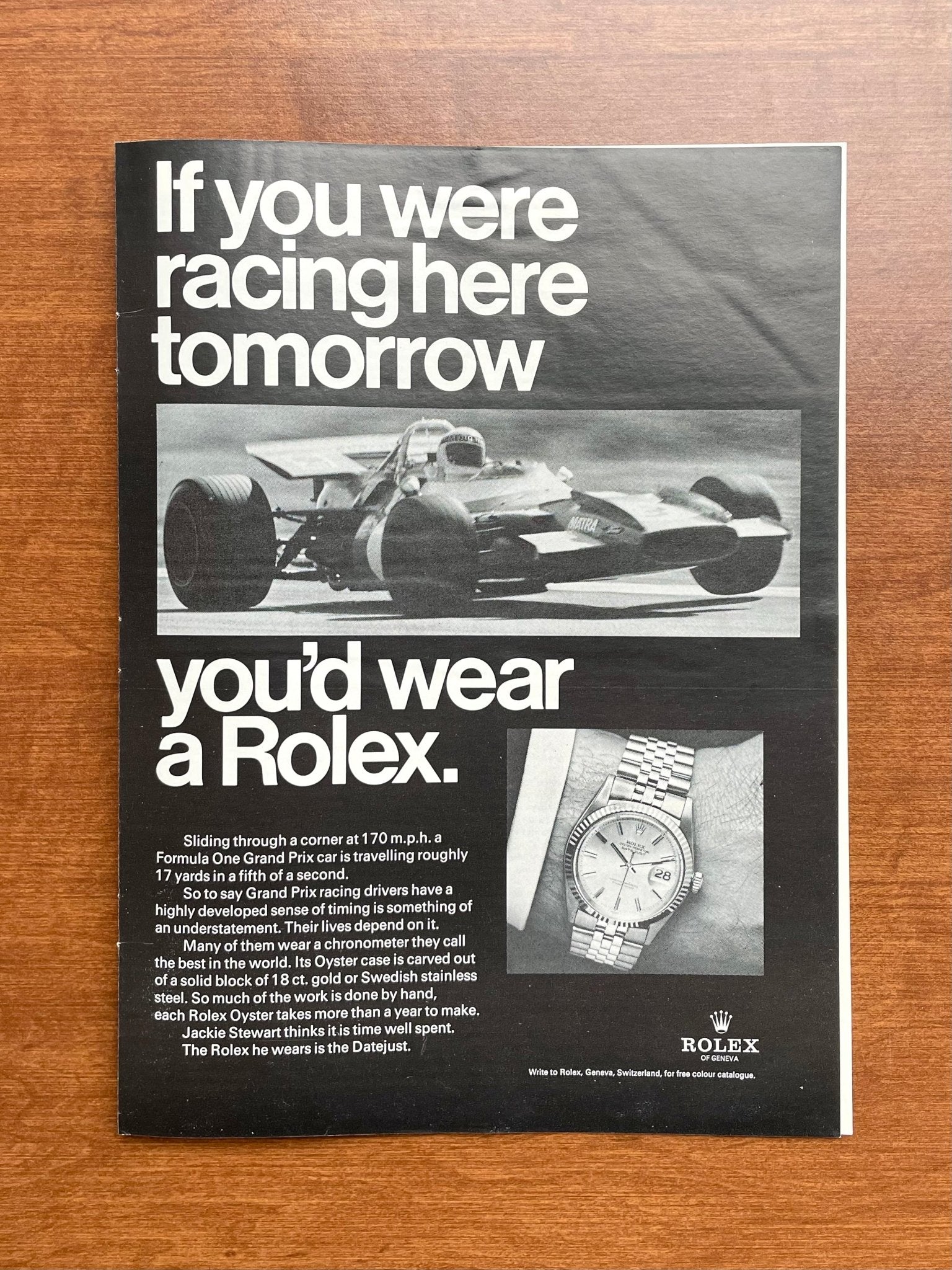1969 Rolex Datejust Ref. 1601 "racing here tomorrow" Advertisement