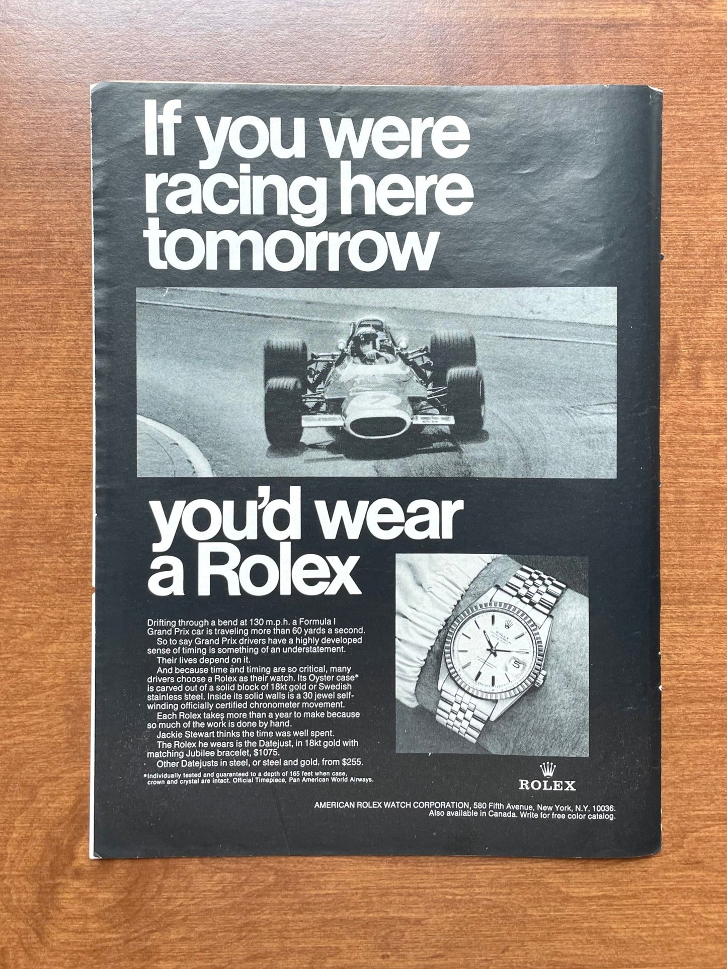 1969 Rolex Datejust Ref. 1603 "If you racing here..." Advertisement