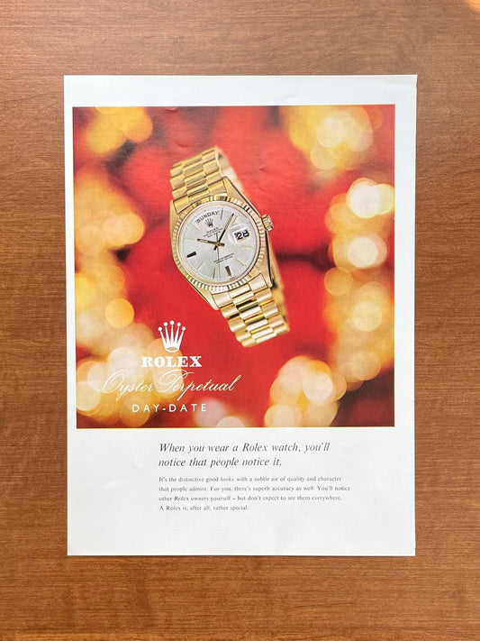 1969 Rolex Day Date Ref. 1803 "notice that people notice it" Advertisement
